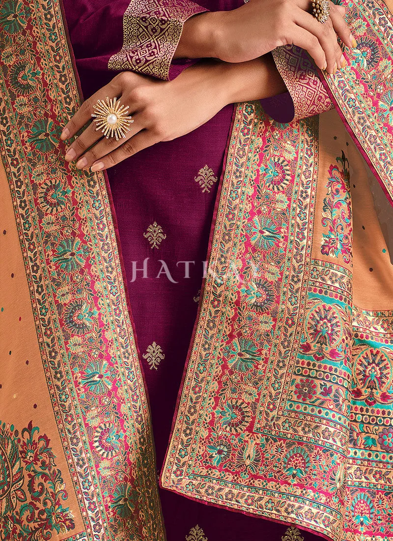 Wine And Orange Pant Style Salwar Suit