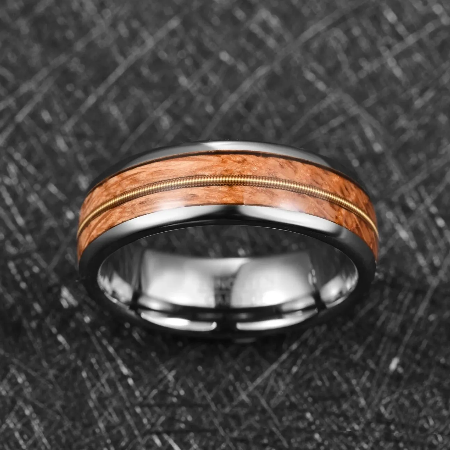 Wood & Guitar String Tungsten Men's Wedding Band