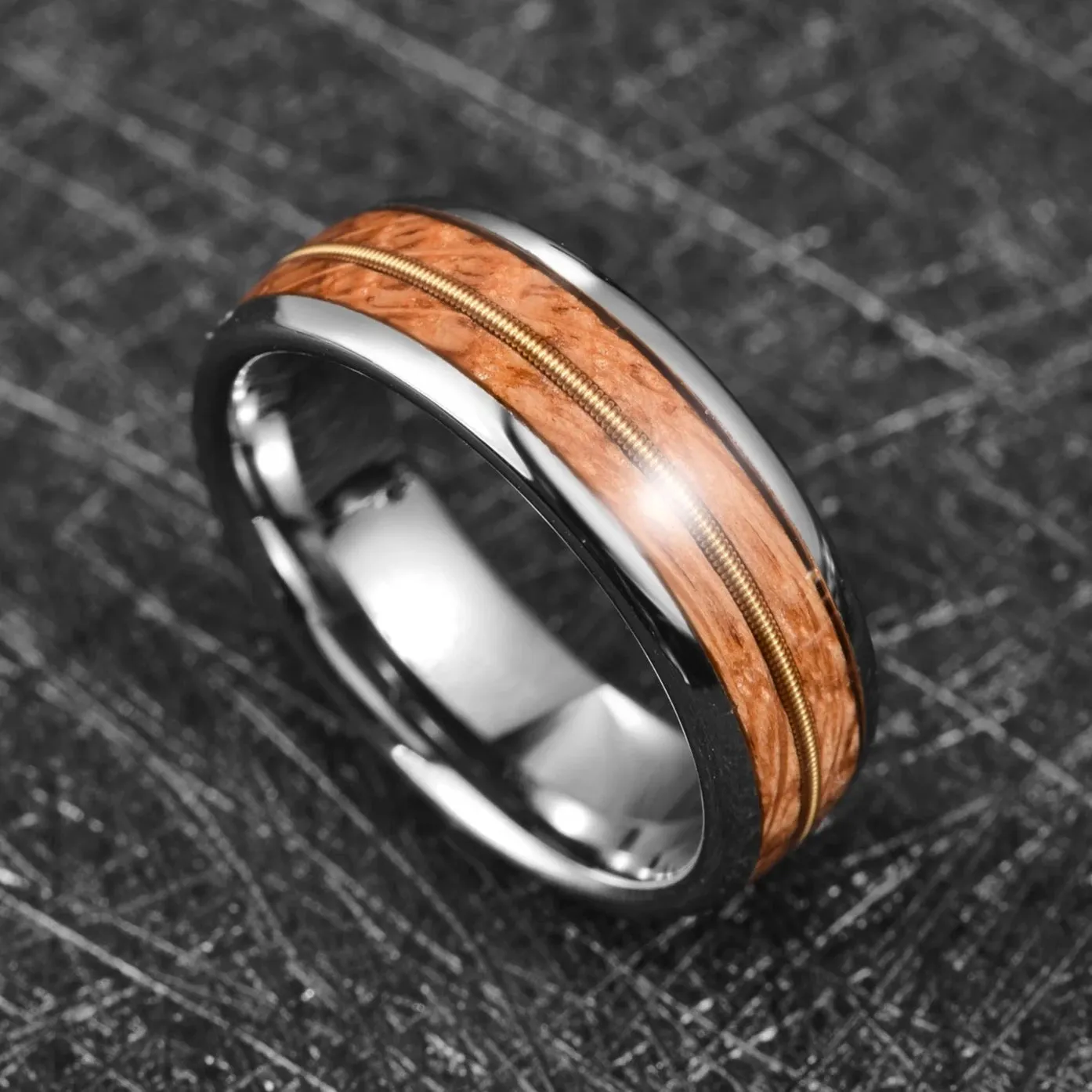 Wood & Guitar String Tungsten Men's Wedding Band