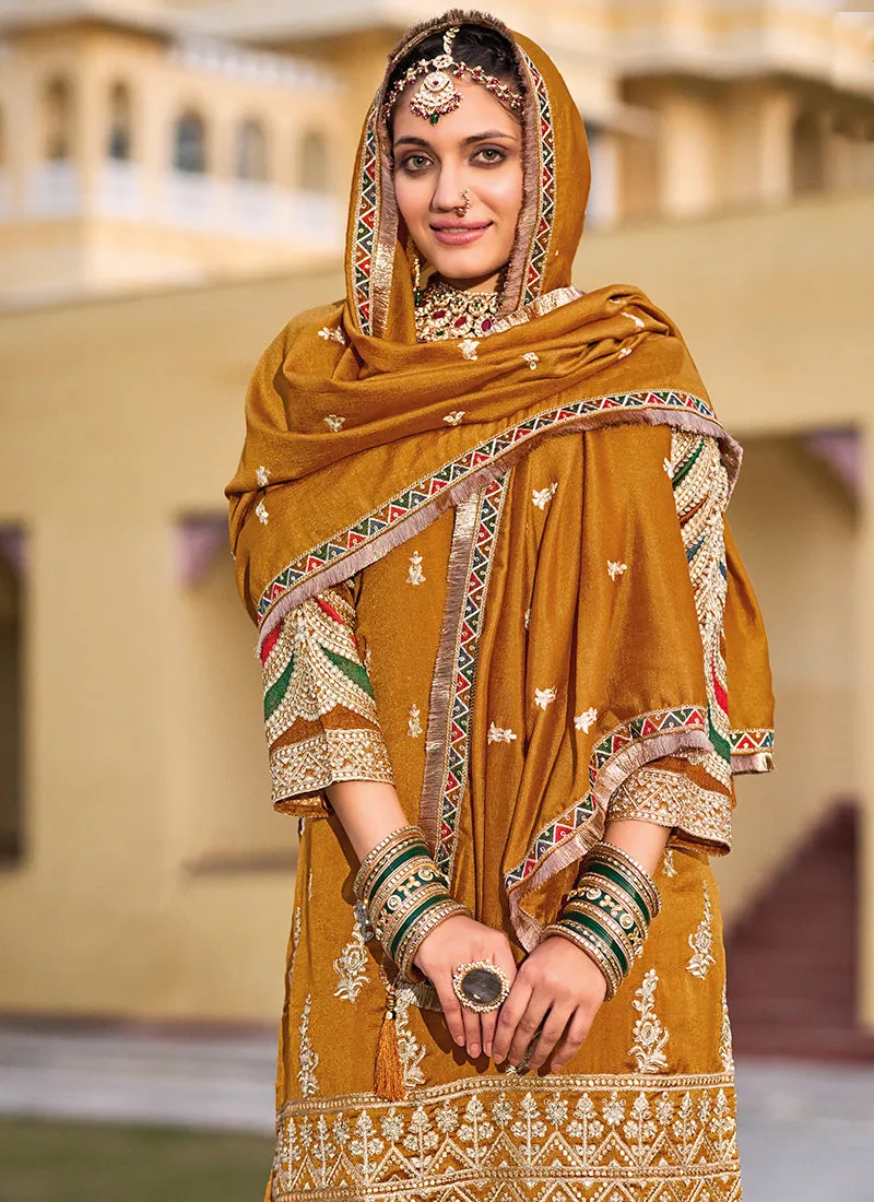 Yellow Multi Embroidery Traditional Pant Style Suit