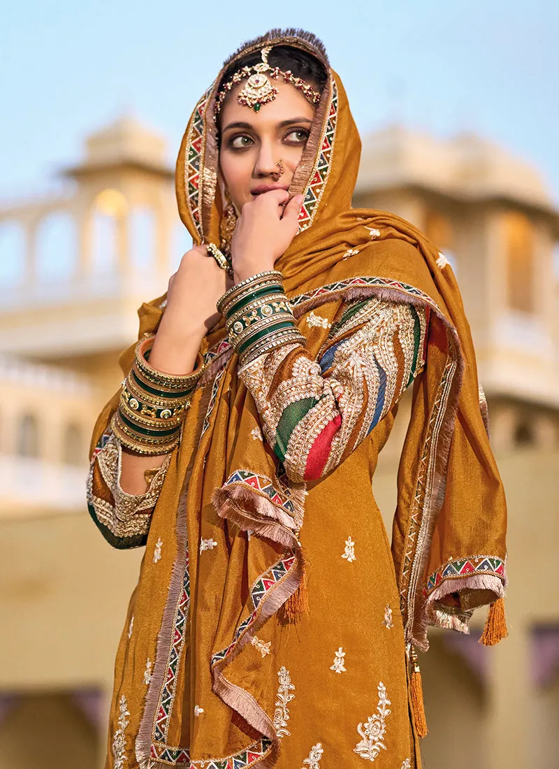 Yellow Multi Embroidery Traditional Pant Style Suit
